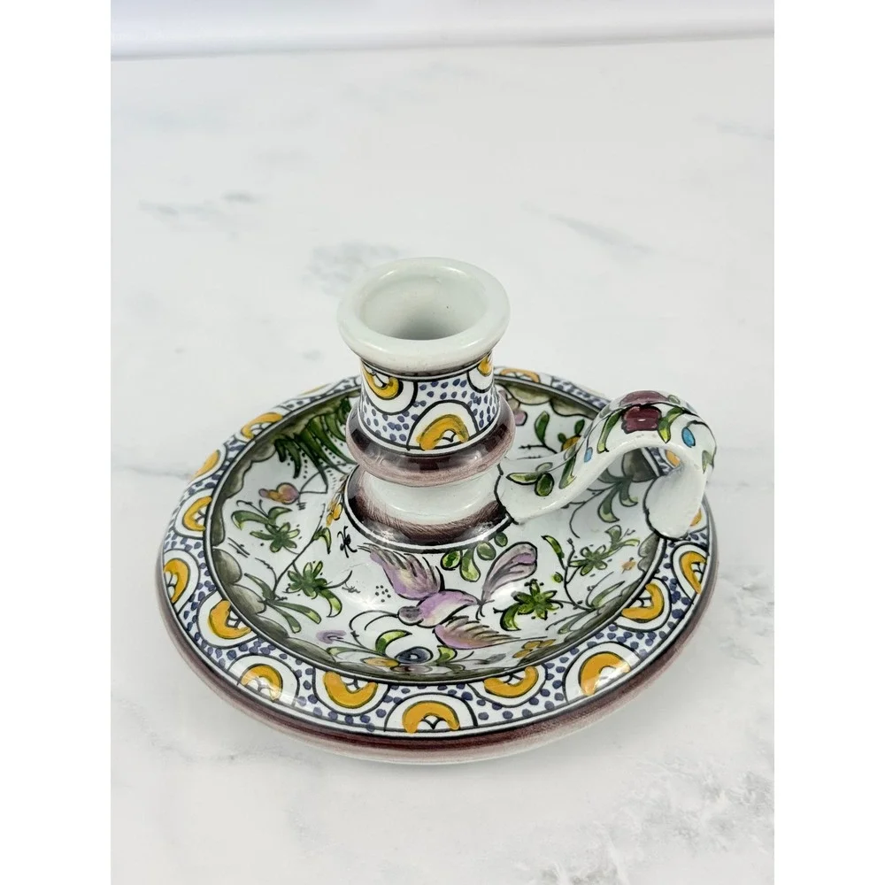 VTG Ceramica Conimbriga Hand Painted Quimper Candle Holder 3